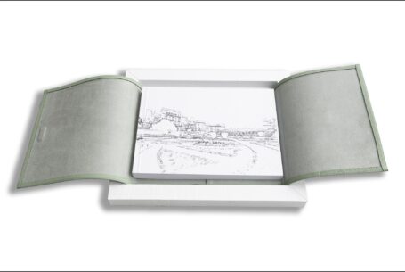 Line drawing of Ashridge House on the cover of Nicole and Nicholas’s Wedding Album