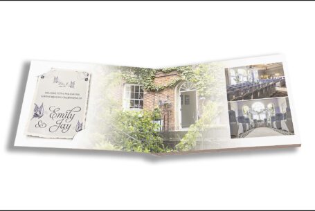 Emily and Jason’s Wedding Album opened at pages showing the Buckinghamshire Wedding venue.