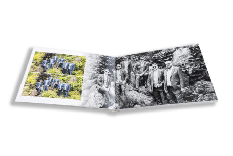 Zoe and Josh’s Wedding Album opened at images of the groom and his groomsmen in the grounds at Ashridge House, Hertfordshire.