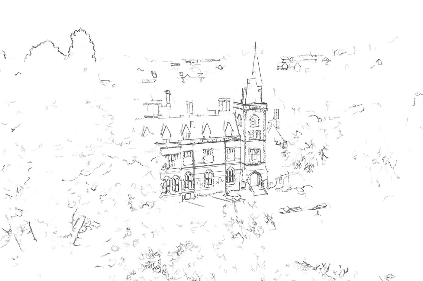 John Fox is attending the wedding show at Brownsover Hall on 22nd March. Image of a line drawing of the elegant Warwickshire wedding venue.