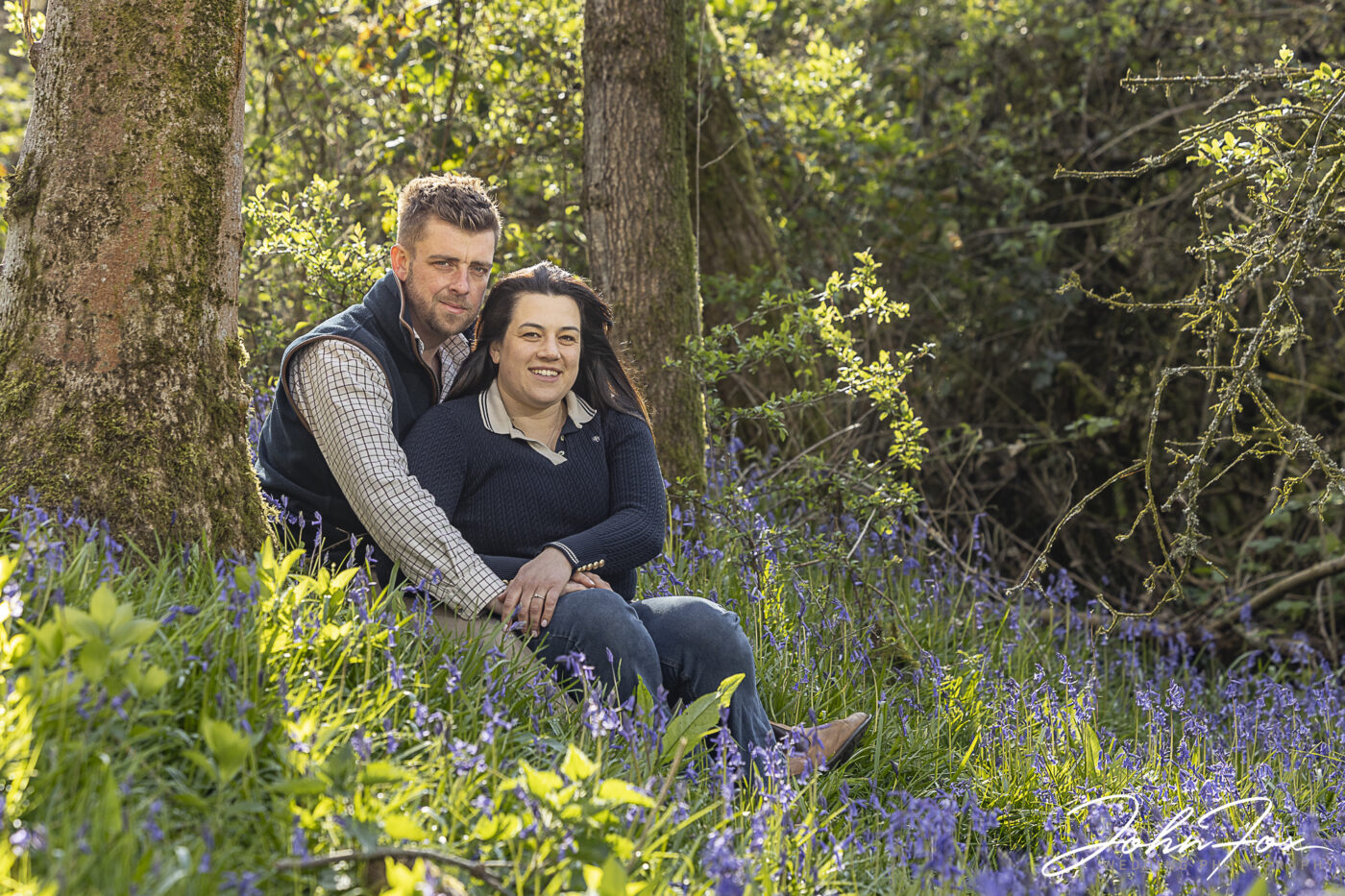 Paige and Reece’s pre-wedding shoot in a Leicestershire bluebell wood with John Fox