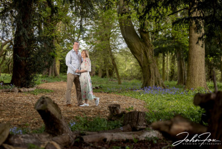 Pre-wedding shoot at Chicheley Hall. The happy couple in the gardens of the venue. Wedding Photographer in Buckinghamshire, John Fox.