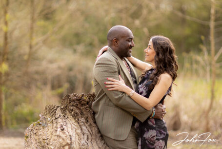 Figan and Philip looking into each others' eyes on there Pre-Wedding Shoot in Milton Keynes. Image by John Fox.